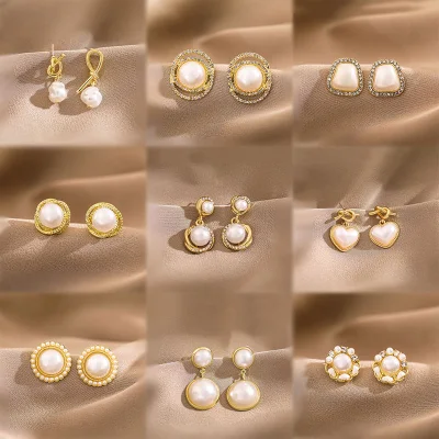 Orecchini a bottone con design di perle imitazione stile trendy, gioielli indossabili squisiti