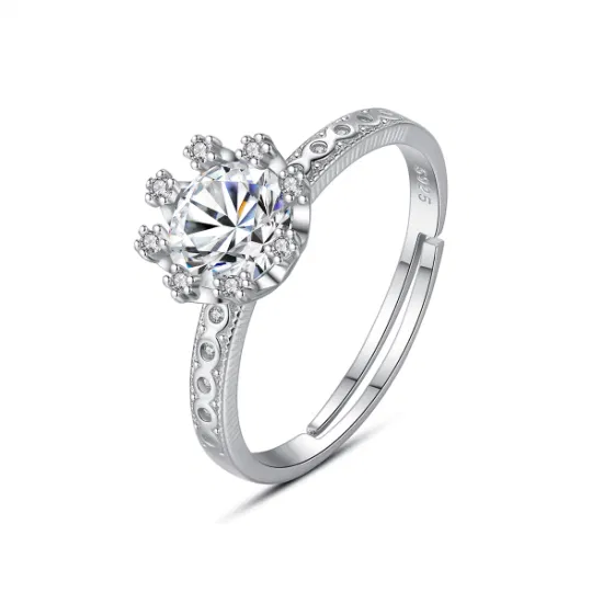 Anello di fidanzamento ghiacciato con moissanite regolabile in argento 925 con diamante colorato da donna
